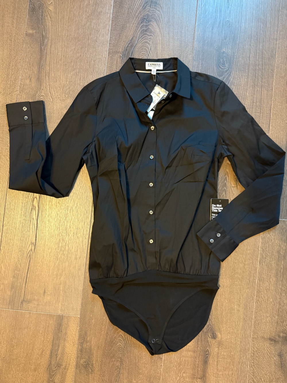 NWT Express Black Long-Sleeve Button Bodysuit Shirt